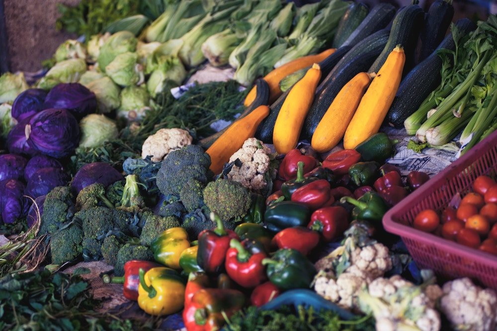 various fruits and vegetables in different colours 